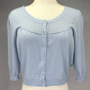 NWT Halogen Soft Coquette‎ Cottage Blue Cropped Knit Cardigan Top Size S